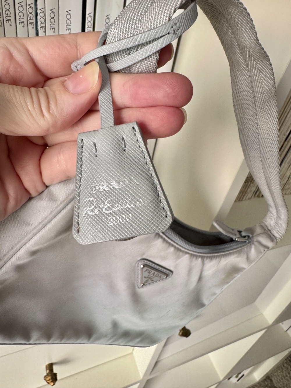 PRADA Re-Edition 2000 Mini Hobo silver gray small nylon bag underarm purse Y2k - Picture 9 of 15